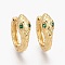 Brass Micro Pave Clear Cubic Zirconia Huggie Hoop Earrings, Long-Lasting Plated, Snake, Green, Real 18K Gold Plated, 18x14.5x5.5mm, Pin: 1mm