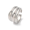 Rack Plating Brass Grooved Open Cuff Rings, Cadmium Free & Lead Free, Platinum, Inner Diameter: 17mm