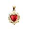 Brass Enamel Pendants, Cadmium Free & Lead Free, Heart Charms, Real 18K Gold Plated, FireBrick, 16.5x13x2mm, Hole: 3.5x3.5mm