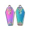Ion Plating(IP) Halloween 304 Stainless Steel Pendants, Coffin with Spider Charm, Rainbow Color, 32x14x2mm, Hole: 2.5mm