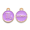Alloy Enamel Pendants, Cadmium Free & Lead Free, Flat Round with Constellation, Light Gold, Medium Purple, Scorpio, 15x12x2mm, Hole: 1.5mm
