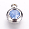304 Stainless Steel Charms, Flat Round with Glass Rhinestone, Stainless Steel Color, Cornflower Blue, 14x10x6mm, Hole: 2.5mm