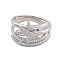 Brass Micro Pave Cubic Zirconia Bird Open Cuff Rings Set for Women, Cadmium Free & Lead Free, Platinum, Inner Diameter: Adjustable, 2pcs/set