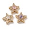 Brass Micro Pave Cubic Zirconia Beads, Nickel Free, with Glass, Mixed Color, Star, Real 18K Gold Plated, 11x12x6mm, Hole: 1mm