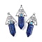Dyed Natural Lapis Lazuli Faceted Pointed Bullet Big Pendants, Rack Plating Brass Tree of Life Triangle Charms, Platinum, Lead Free & Cadmium Free, 56~57x26.5~27x16.5~17mm, Hole: 6x4mm