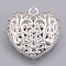 Hollow Tibetan Style Alloy Heart Pendants, Cadmium Free & Nickel Free & Lead Free, Silver, 50x49x16mm, Hole: 5mm