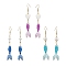 3 Pairs 3 Colors Glass & Shell Dangle Earrings, Fish & Heart 304 Stainless Steel Dangle Earrings for Women, Golden, Mixed Color, 76.5~82x17mm, 1 pair/color