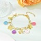 Brass & Alloy Enamel Charm Bracelets, Brass Paperclip Chains Bracelets for Women, Butterfly & Smiling Face, Real 18K Gold Plated, 6-3/8 inch(16.2cm)