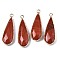 Natural Red Jasper Pendants, with Golden Plated Brass Edge and Loop, Teardrop, Faceted, 36~37x12x6mm, Hole: 2.5mm