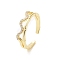 Clear Cubic Zirconia Wave Open Cuff Ring, Brass Jewelry for Women, Cadmium Free & Lead Free, Real 18K Gold Plated, US Size 7 1/4(17.5mm)