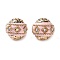 Handmade Polymer Clay Indonesia Beads, Round with Rhombus Pattern, with Alloy Core & Resin Rhinestone, Light Gold, Pink, 16x17mm, Hole: 1.8mm