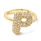 Rack Plating Letter Brass Micro Pave Clear Cubic Zirconia Adjustable Rings for Women, Real 18K Gold Plated, Letter P, 14x12mm, Inner Diameter: 17mm