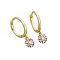 925 Sterling Silver Mirco Pave Cubic Zirconia Flower Hoop Earrings, Golden, Lilac, 18x12mm