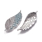Brass Micro Pave Cubic Zirconia Links connectors, Wing, Clear & Sky Blue, Platinum, 31x11x3mm, Hole: 1.2mm