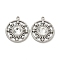 304 Stainless Steel Pendants, with Crystal Rhinestone, Flat Round Charms, Stainless Steel Color, 19x16.5x4mm, Hole: 1.5mm