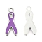 Alloy Enamel Pendants, Lead Free and Cadmium Free, Awareness Ribbon, Platinum Metal Color, Purple, 19x8x1mm, Hole: 2mm