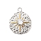304 Stainless Steel Rhinestone Pendants, Sun, 23x19x5.5mm, Hole: 2mm