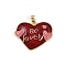 Brass Enamel Pendants, Be Lovely Heart Charms, Real 18K Gold Plated, Rack Plating, Long-Lasting Plated, Cadmium Free & Lead Free, with Jump Rings, Dark Red, 20x25x3mm, Hole: 4.5x2.5mm