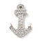 Brass Micro Pave Clear Cubic Zirconia Pendants, Cadmium Free & Nickel Free & Lead Free, Anchor Charms, Platinum, 27x17.5x5mm, Hole: 1mm