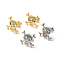 Rack Plating Brass Pave Clear Cubic Zirconia Skull Stud Earrings, Halloween, Long-Lasting Plated, Lead Free & Cadmium Free, Mixed Color, 12x12.5mm, Pin: 0.7mm