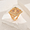Brass Micro Pave Cubie Zirconia Geometric Hollow Adjustable Finger Rings for Women, Golden, 22mm, Inner Diameter: Adjustable