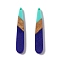Opaque Resin & Walnut Wood Pendants, Teardrop Charms, Dark Blue, 44x7.5x3.5mm, Hole: 1.5mm