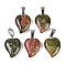 Natural Unakite Heart Pendants, Love Heart Charms with 304 Stainless Steel Snap on Bails, Stainless Steel Color, 22.5x15.5x6mm, Hole: 6x3.5mm