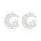 Long-Lasting Plated Brass Pendants, Cat with Moon, Cadmium Free & Nickel Free & Lead Free, Platinum, 21x19x0.3mm, Hole: 1mm