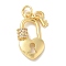 Brass Micro Pave Cubic Zirconia Pendants, Cadmium Free & Lead Free, Love Lock with Key Charms, with Jump Ring, Real 18K Gold Plated, 20x10x4mm, Hole: 3mm