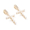 Brass Micro Pave Cubic Zirconia Pendants, with Shell Pearl Beads, Long-Lasting Plated, Cross, Clear, Real 18K Gold Plated, 42x24x10mm, Hole: 3x8mm