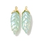 Rainbow Iridescent Plating Resin Pendants, Glitter Leaf Charms with Golden Plated Alloy Findings, Aquamarine, 35x11x8mm, Hole: 1.6mm