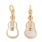 Brass Micro Pave Clear Cubic Zirconia Pendants, Cadmium Free & Nickel Free & Lead Free, with Shell, with Jump Rings, Guitar, Real 18K Gold Plated, 20x8x2mm, Hole: 3mm