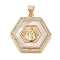 Brass Micro Pave Cubic Zirconia Pendants, Cadmium Free & Lead Free, with Shell Charms, Virgin Mary, Real 18K Gold Plated, Hexagon, 23.5x23.5x3.5mm, Hole: 3.5x4mm