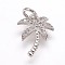 Brass Micro Pave Cubic Zirconia Pendants, Coconut Tree Charms, Platinum, 14x10x1.5mm, Hole: 3mm