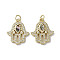 Brass Micro Pave Cubic Zirconia Pendants, Cadmium Free & Lead Free, with Paua Shell, Hamsa Hand, Real 18K Gold Plated, 21x17.5x3mm, Hole: 3mm