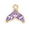 Alloy Enamel Pendants, Fishtail Charm, Golden, Medium Purple, 15x14.5x2mm, Hole: 1.5mm