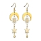 Brass Star & Moon & Sun Dangle Earrings for Women, Golden, 65x19.5mm
