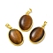 Natural Tiger Eye Pendants, Oval Charms, with Rack Plating Golden Plated Brass Findings, Lead Free & Cadmium Free, 31x20x7.5~8mm, Hole: 7x5mm