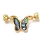 Brass & Abalone & Shell Fold Over Clasps, with Micro Pave Clear Cubic Zirconia, Cadmium Free & Nickel Free & Lead Free, Butterfly, Real 18K Gold Plated, 38.5mm