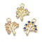 Alloy Pendants, with Rhinestone, Cadmium Free & Nickel Free & Lead Free, Tree of Life, Light Gold, Mixed Color, 20x15x2mm, Hole: 2mm