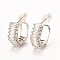 Brass Micro Pave Cubic Zirconia Stud Earrings, Long-Lasting Plated, Ring, Real Platinum Plated, 18x15x6mm, Pin: 0.6mm