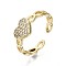 Brass Micro Pave Clear Cubic Zirconia Cuff Rings, Open Rings, Nickel Free, Heart, Real 16K Gold Plated, US Size 6(16.5mm)