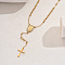 201 Stainless Steel Crystal Rhinestone Relief Portrait Saint Pendant Tassel Cross Rosary Bead Necklaces for Women, Golden, Oval, 20.87 inch(53cm)