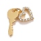 Cubic Zirconia Pendants, with Rack Plating Real 18K Gold Plated Brass Findings, with Jump Rings, Long-Lasting Plated, Lead Free & Cadmium Free, Key & Heart, Real 18K Gold Plated, 18mm, Jump Ring: 4.6x0.8mm, 3mm Inner Diameter, Key: 15.5x6.5x1mm, Heart: 19.5x9x2mm