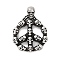 316 Surgical Stainless Steel Pendants, Peace Sign with Skull Charm, Antique Silver, 41x35x6mm, Hole: 6x5.5mm