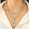 Alloy Double Layered Oval Pendant Necklaces, Platinum, 14.37~21.26 inch(36.5~54cm), 2pcs/set