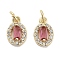 Brass Micro Pave Cubic Zirconia Charms, Cadmium Free & Nickel Free & Lead Free, with Jump Ring, Oval, Real 18K Gold Plated, Camellia, 10x6.5x3.5mm, Hole: 2mm