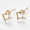 Brass Micro Pave Cubic Zirconia Earring Findings, for Half Drilled Beads, Flower, Nickel Free, Real 18K Gold Plated, Clear, 10x8mm, Pin: 0.8mm, Pin: 0.6mm(for half drilled beads)