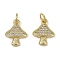 Brass Micro Pave Cubic Zirconia Pendants, Mushroom Charms, with Jump Ring, Long-Lasting Plated, Cadmium Free & Lead Free, Rack Plating, Real 18K Gold Plated, 13.5x10.5x2.5mm, Hole: 3.5mm