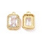 Octagon Rectangle Brass Micro Pave Cubic Zirconia Charms, Cadmium Free & Nickel Free & Lead Free, Real 18K Gold Plated, Clear, 14x9.5x5mm, Hole: 1.5mm